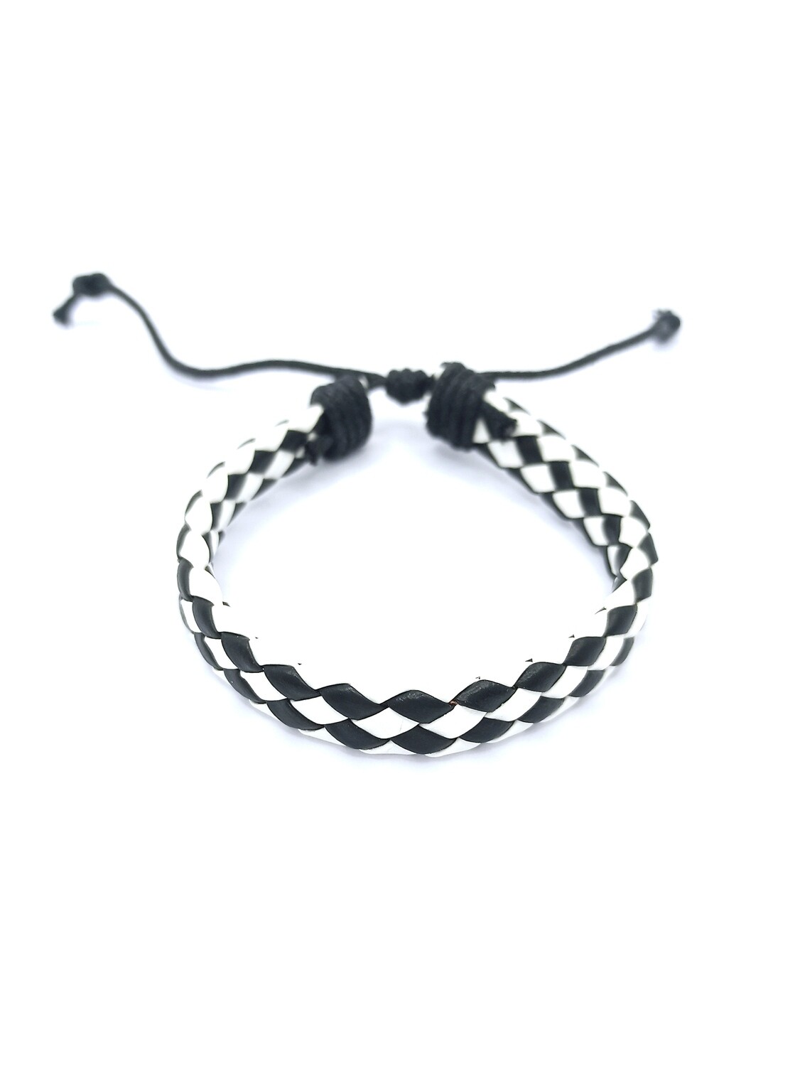 Leather hand bracelet, MODEL-BRACELET WIDTH-COLOR: 1-Width : 1cm-Bracelet Color : Black &amp; White