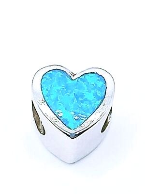 Silver 925 heart or owl bird charm bracelet, MODEL-SIZE-STONE TYPE: 1-Size :1cm-Blue Opal