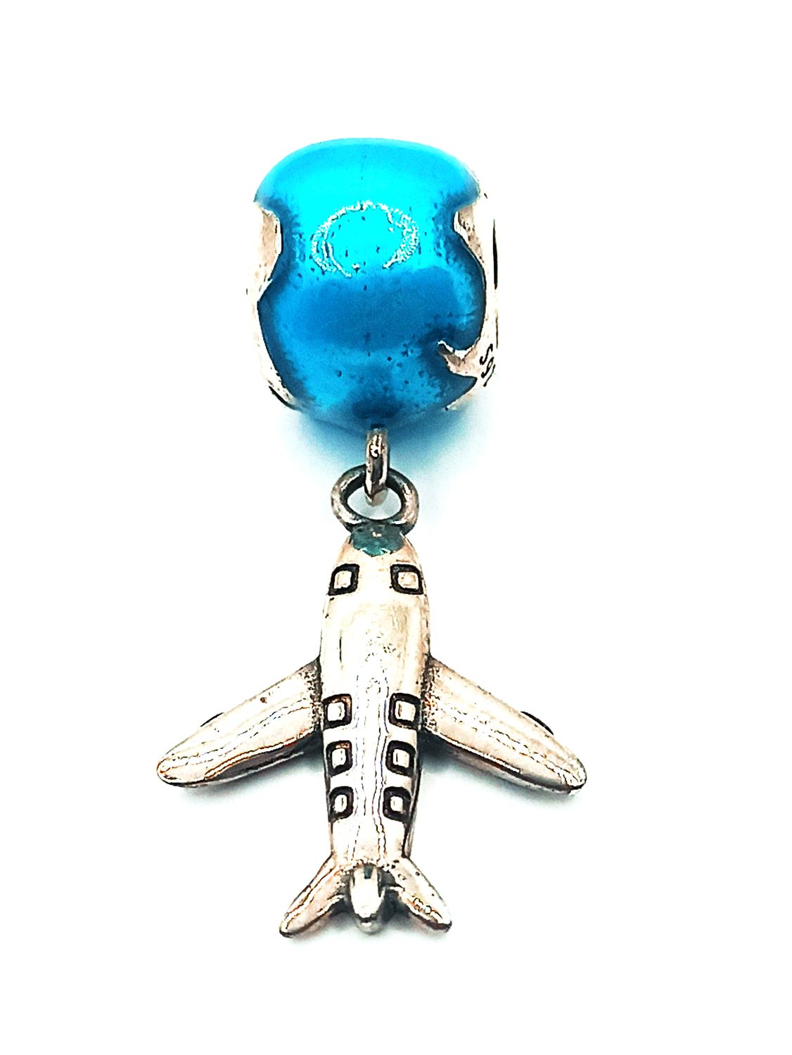 Silver 925 airplane or tree pendant charm bracelet, MODEL-STONE-SIZE: 1-Blue enamel-Size : 2.6cm