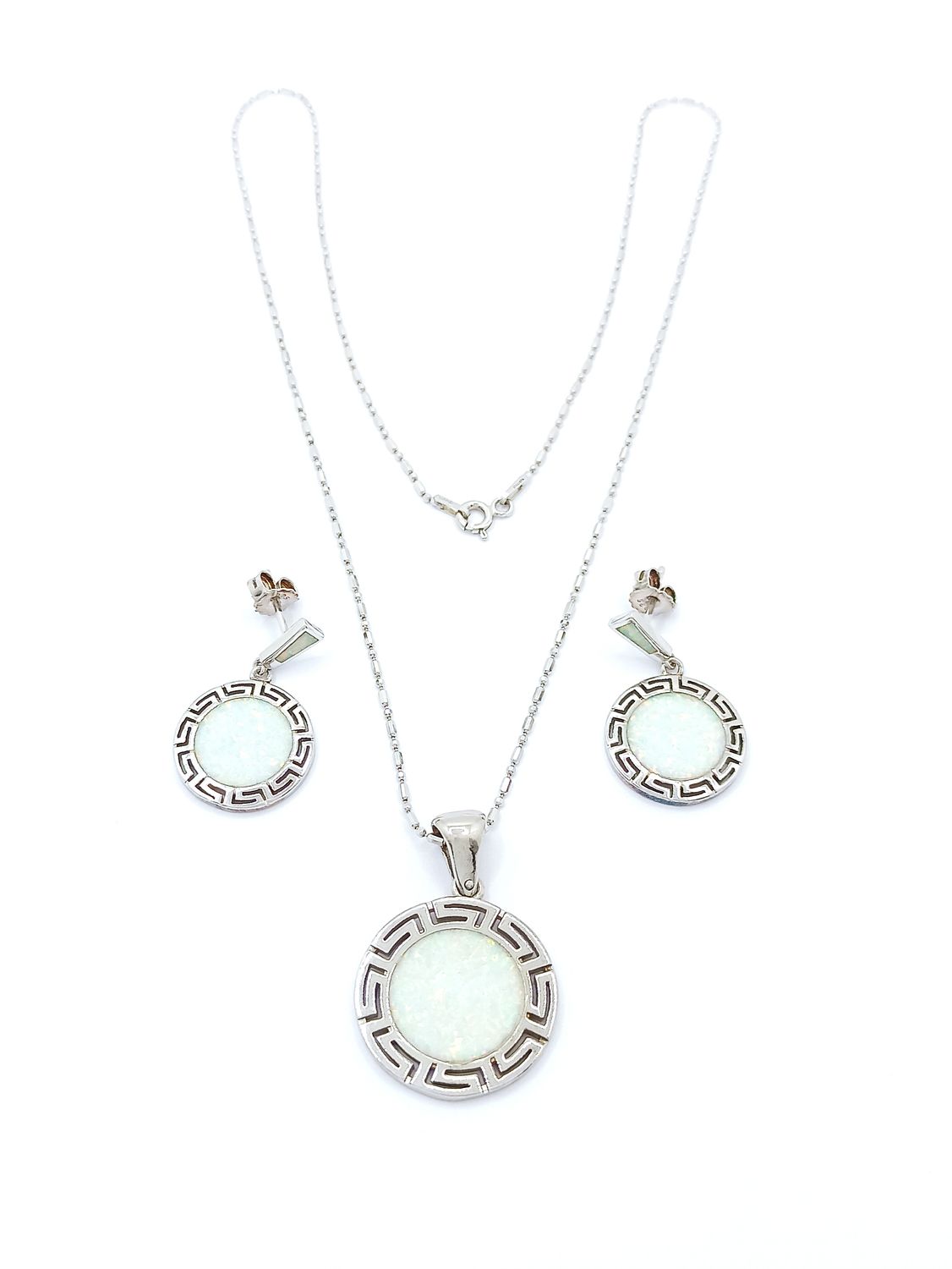 Silver 925 SET white opal Meandros Greek