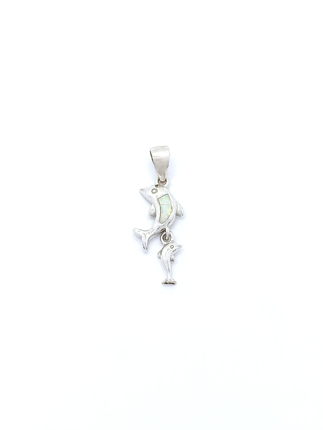 Silver 925 Opal stone dolphin family design pendant, MODEL-STONE COLOR-SIZE: 1-White fire Opal-Pendant Height : 2.5cm-Width: 0.8cm