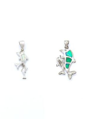 Silver 925 Opal stone dolphin family design pendant