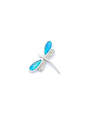 Silver 925 Opal stone dragonfly design pendant, MODEL-STONE COLOR-SIZE: 1-Blue fire Opal &amp; White zirconia-Pendant Height : 2.5cm-Width: 2.2cm