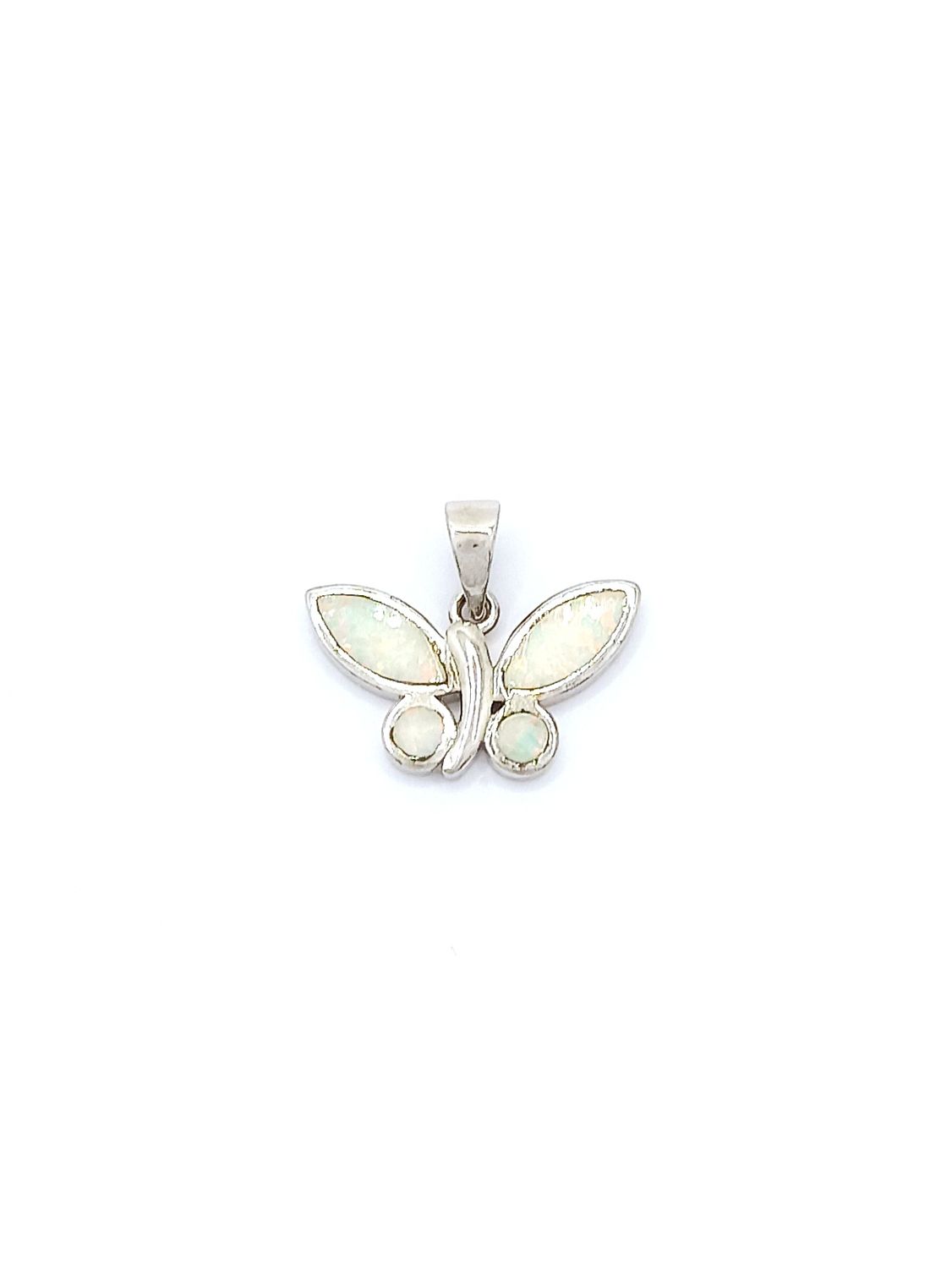 Silver 925 Opal stone butterfly pendant, MODEL-STONE COLOR-SIZE: 1-White fire Opal-Pendant Height : 1.8cm-Width: 2.1cm