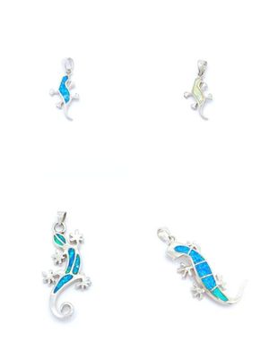Silver 925 Opal stone iguana design pendant