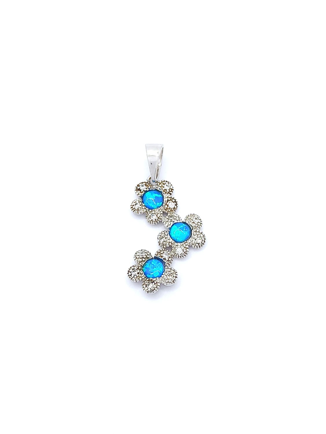 Silver 925 Opal stone flower design pendant, MODEL-STONE COLOR-SIZE: 1-Blue fire Opal &amp; White zirconia-Pendant Height : 3cm-Width: 1.5cm