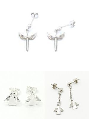 Silver 925 hanging angel sword design stud earrings