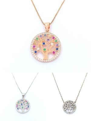 Silver 925 tree of life stone necklace