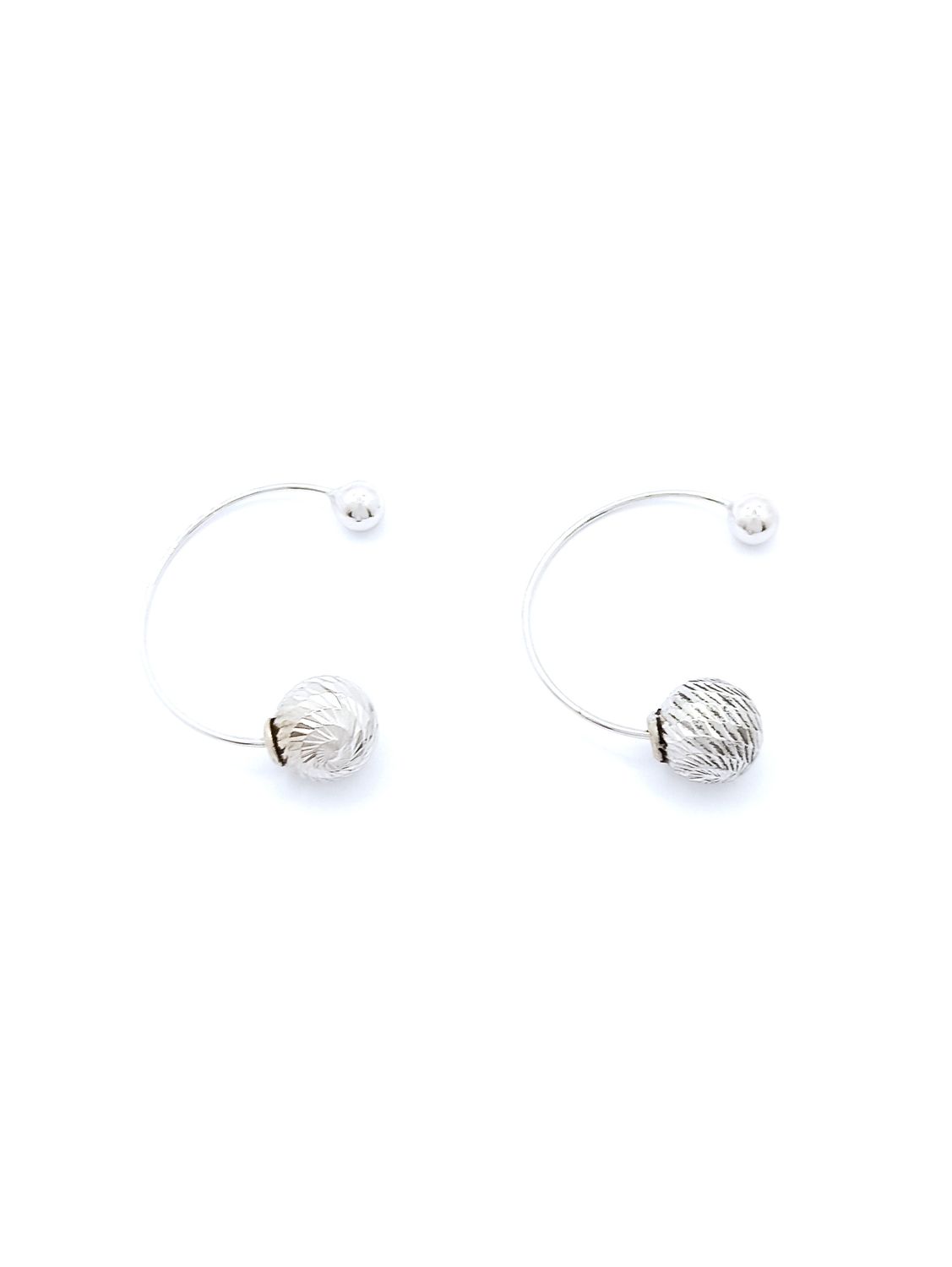 Silver 925 modern design diamond cut earrings, MODEL-COLOR-SIZE: 1-White-Earring Height : 3cm-Ball size : 9mm &amp; 5mm