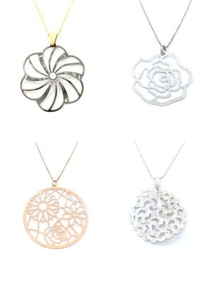 Silver 925 black,rose or white flower necklace