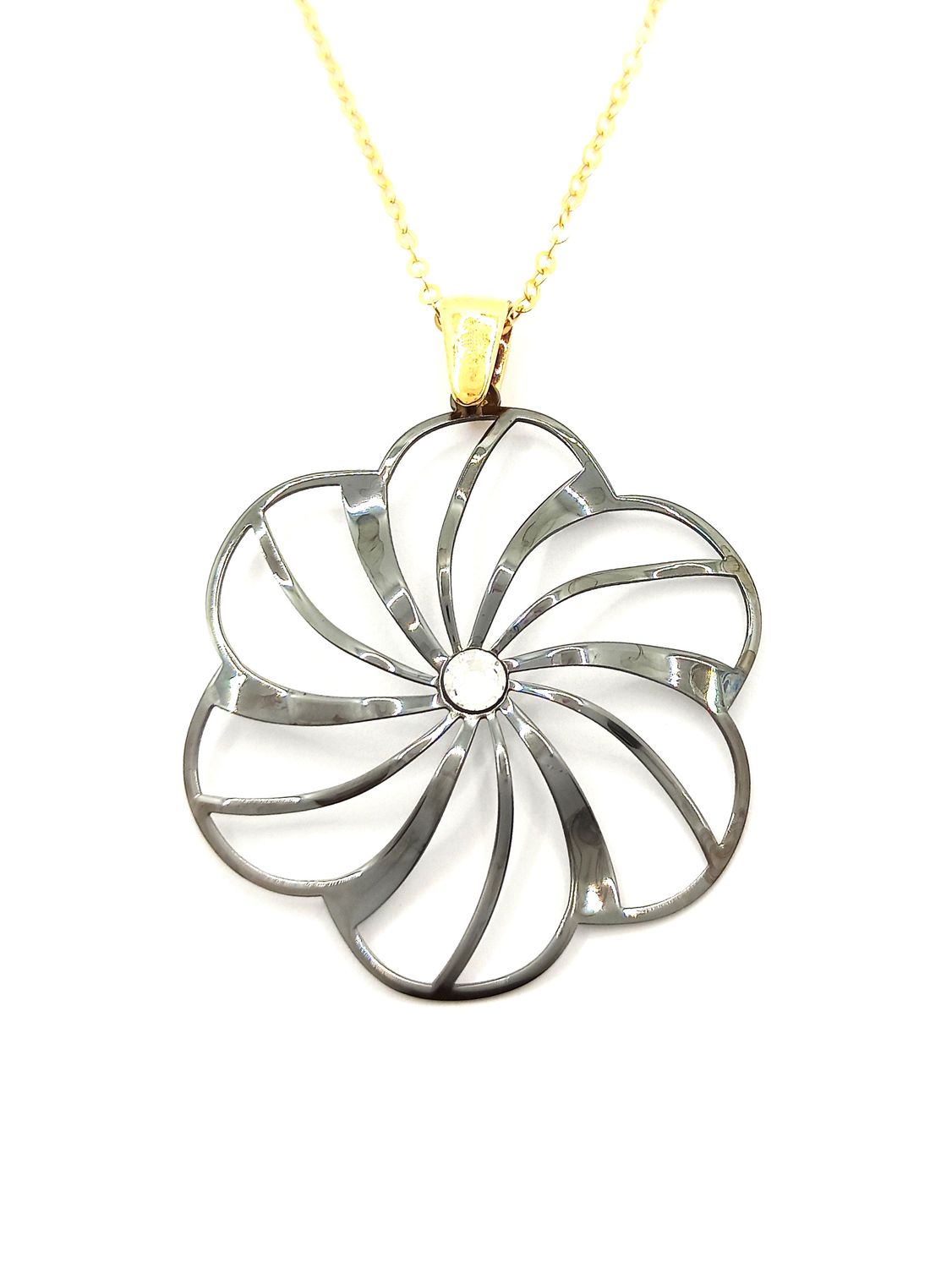 Silver 925 black,rose or white flower necklace, MODEL-DESIGN COLOR-PENDANT SIZE-CHAIN LENGTH: 1-Black &amp; Gold-Design Height: 4.7cm-Width: 3.7m-Chain Length: 41+3cm Adjustable