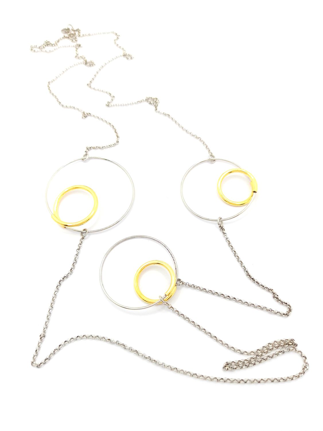 Silver 925 long modern necklace, MODEL-COLOR-CHAIN LENGTH: 1-White &amp; Gold-Chain Length: 96cm