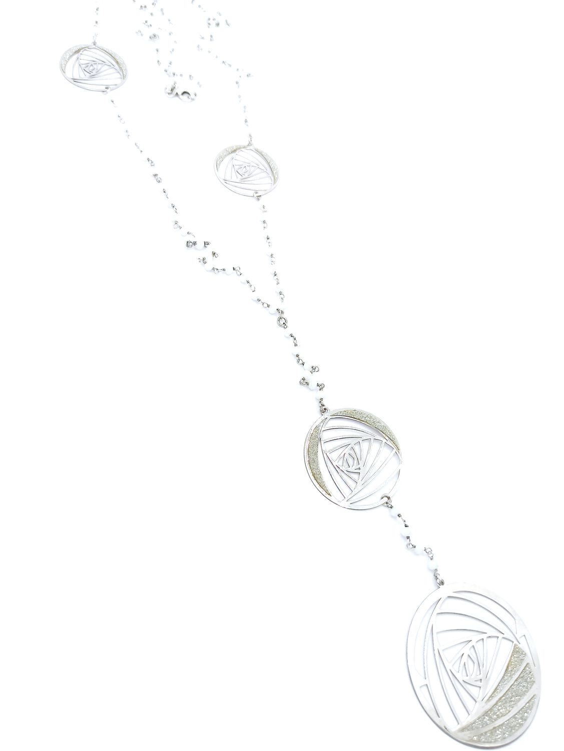 Silver 925 modern white stone tie necklace