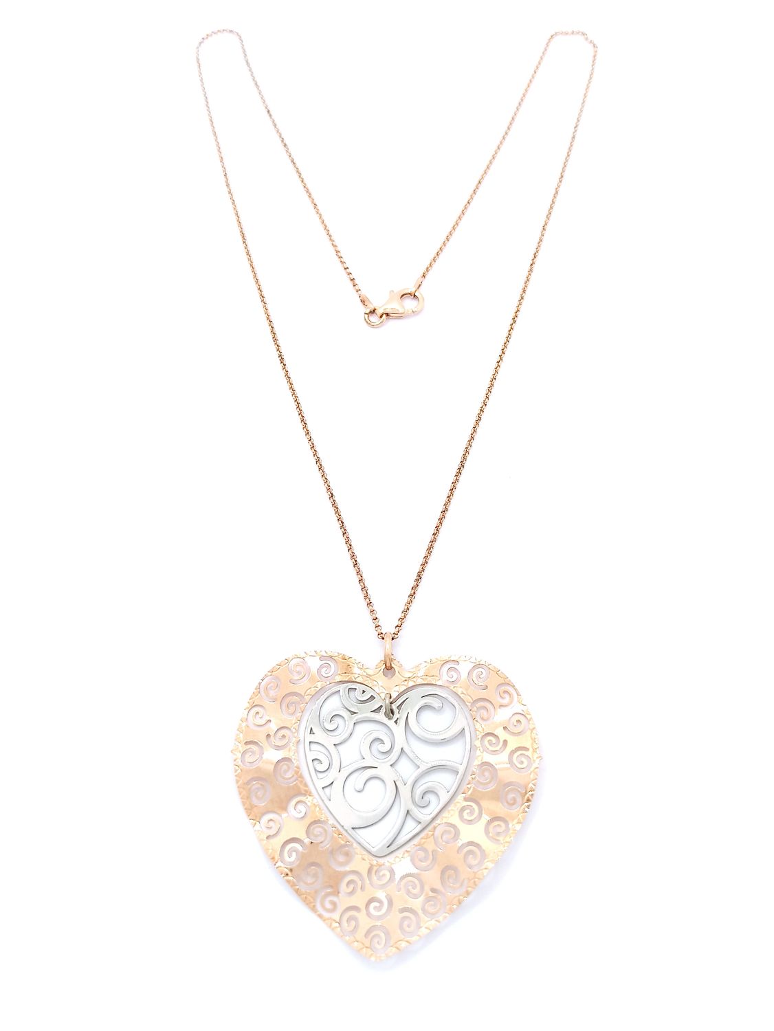 Silver 925 heart or round necklace, MODEL-COLOR-CHAIN LENGTH: 1-White &amp; Rose-Chain Length: 50cm