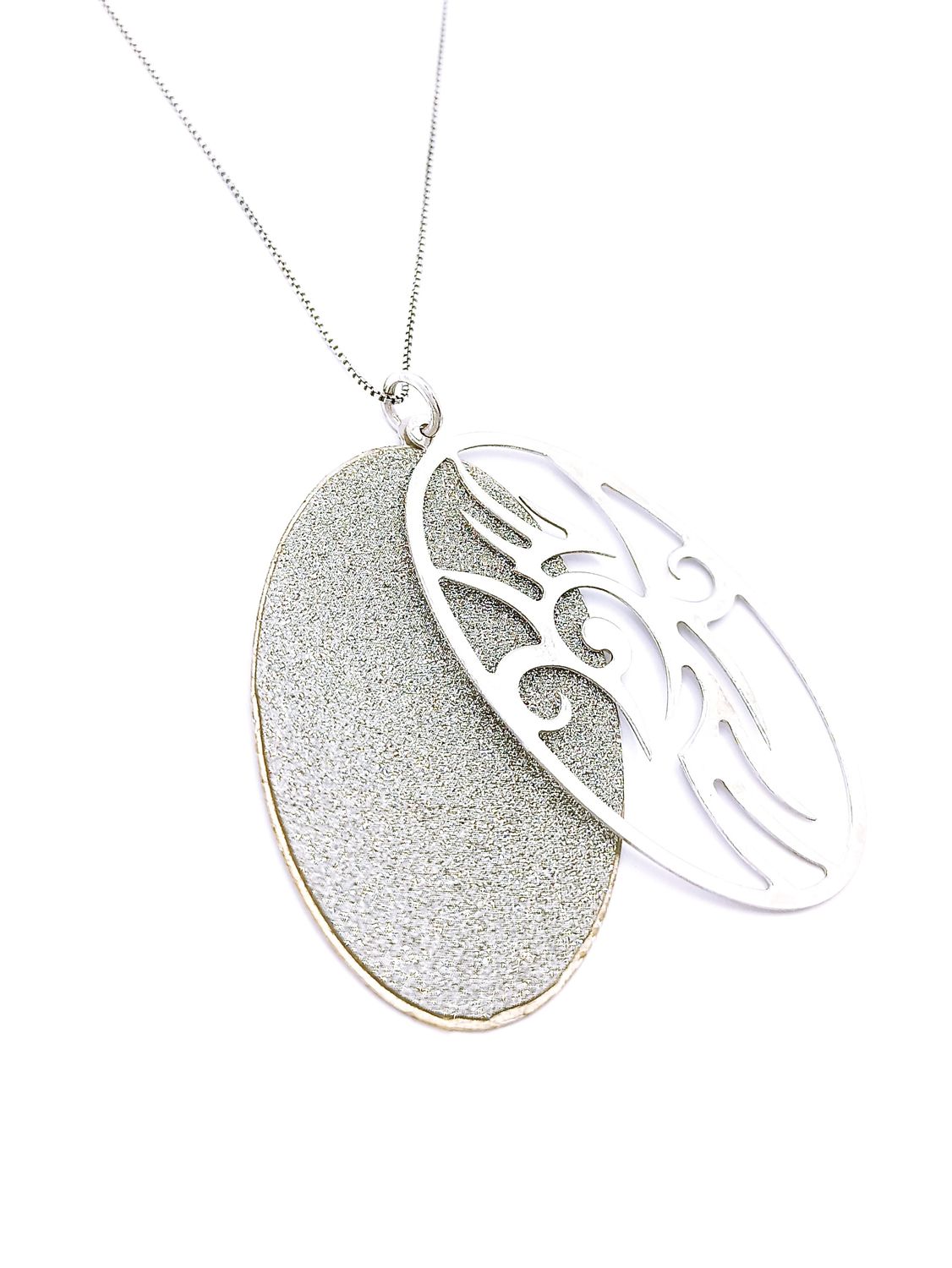 Silver 925 modern oval double necklace