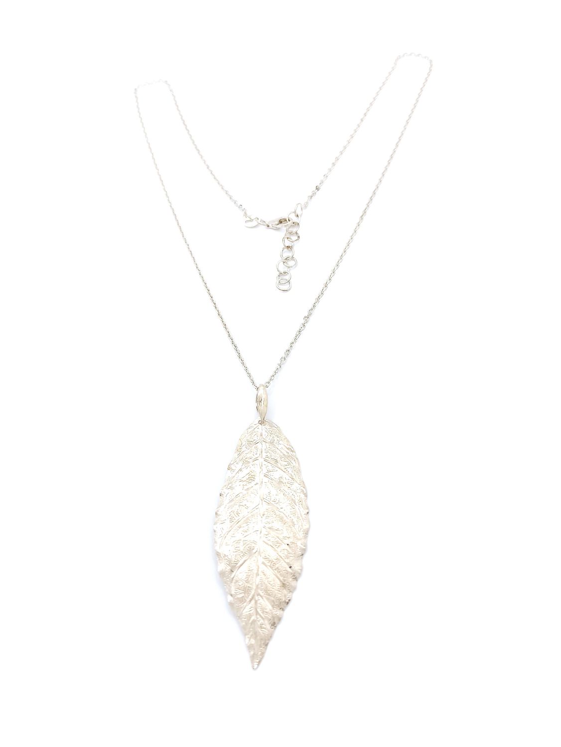 Silver 925 big leaf necklace, MODEL-COLOR-CHAIN LENGTH: 1-925 Sterling Silver-Chain Length: 41.5+3cm Adjustable