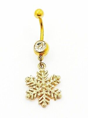 316L surgical steel snowflake Belly ring, MODEL-COLOR-STONE COLOR: 1-Gold-White