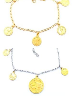 Silver 925 handmade round pennie coin design hand bracelet