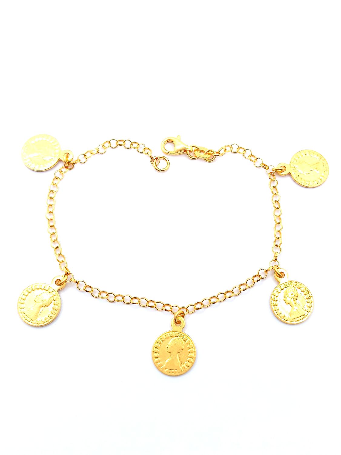 Silver 925 handmade round pennie coin design hand bracelet, MODEL-COLOR-CHAIN LENGTH: 1-Gold-Bracelet Length: 19cm Adjustable in all sizes