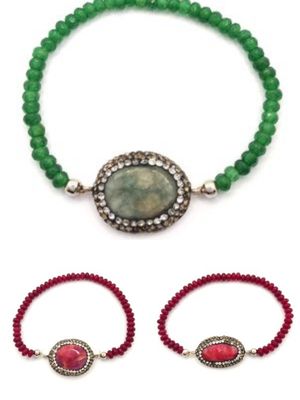 Silver 925 emerald or red stone hand bracelet