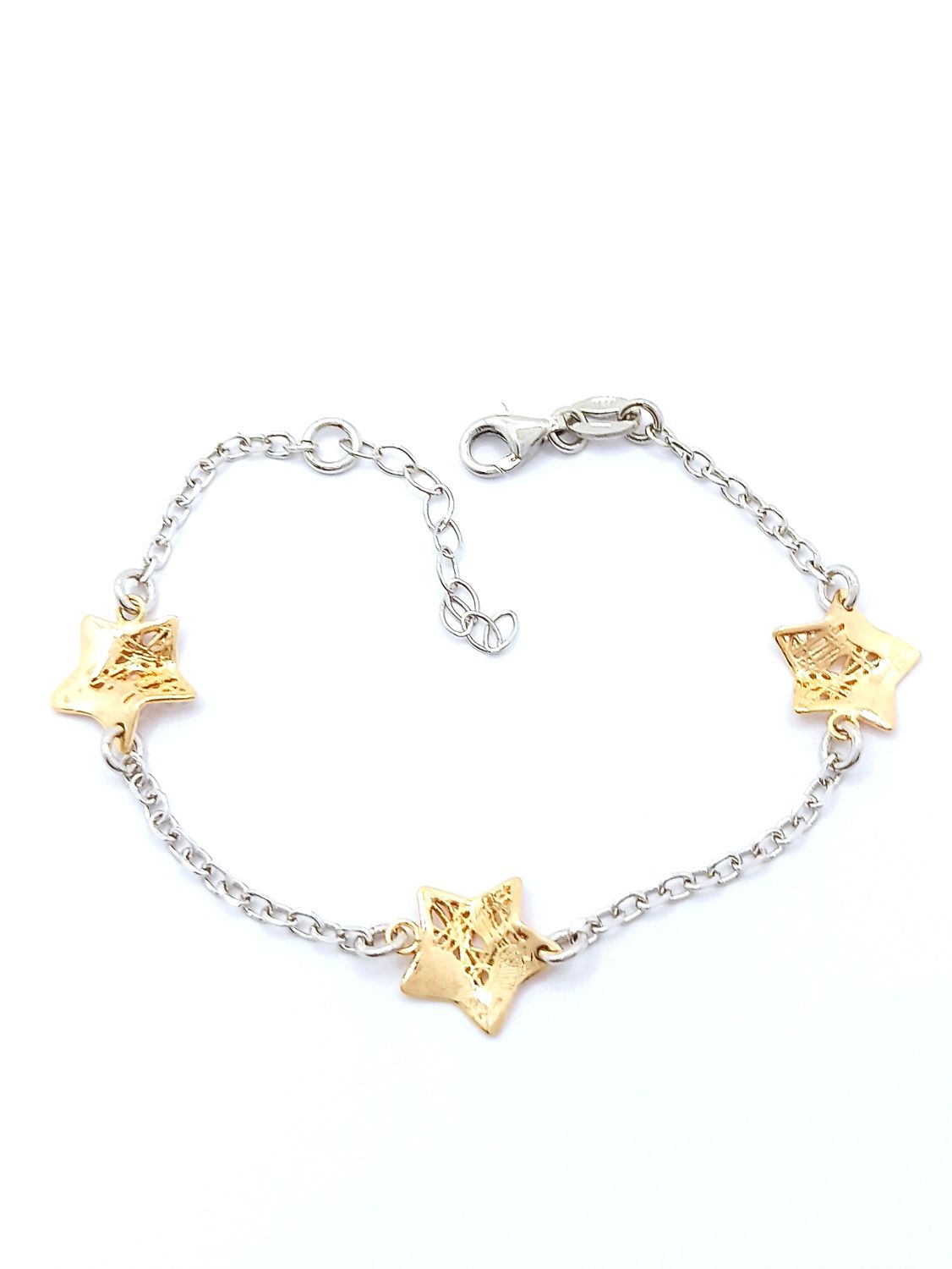 Silver 925 gold design hand bracelet, MODEL-DESIGN-COLOR-CHAIN LENGTH: 1-Star-White &amp; Gold-Chain Length: 16+3cm Adjustable