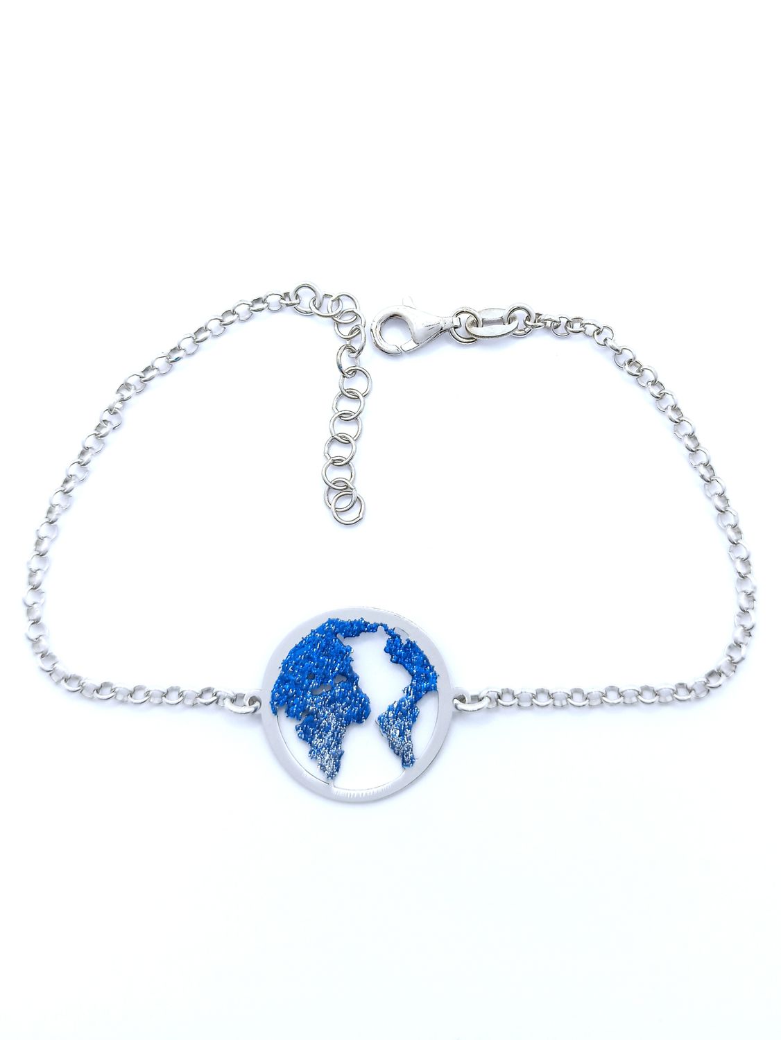 Silver 925 world map or star hand bracelet, MODEL-DESIGN-SIZE-CHAIN LENGTH: 1-World-Diameter: 1.8cm-Chain Length: 17.5+3cm Adjustable
