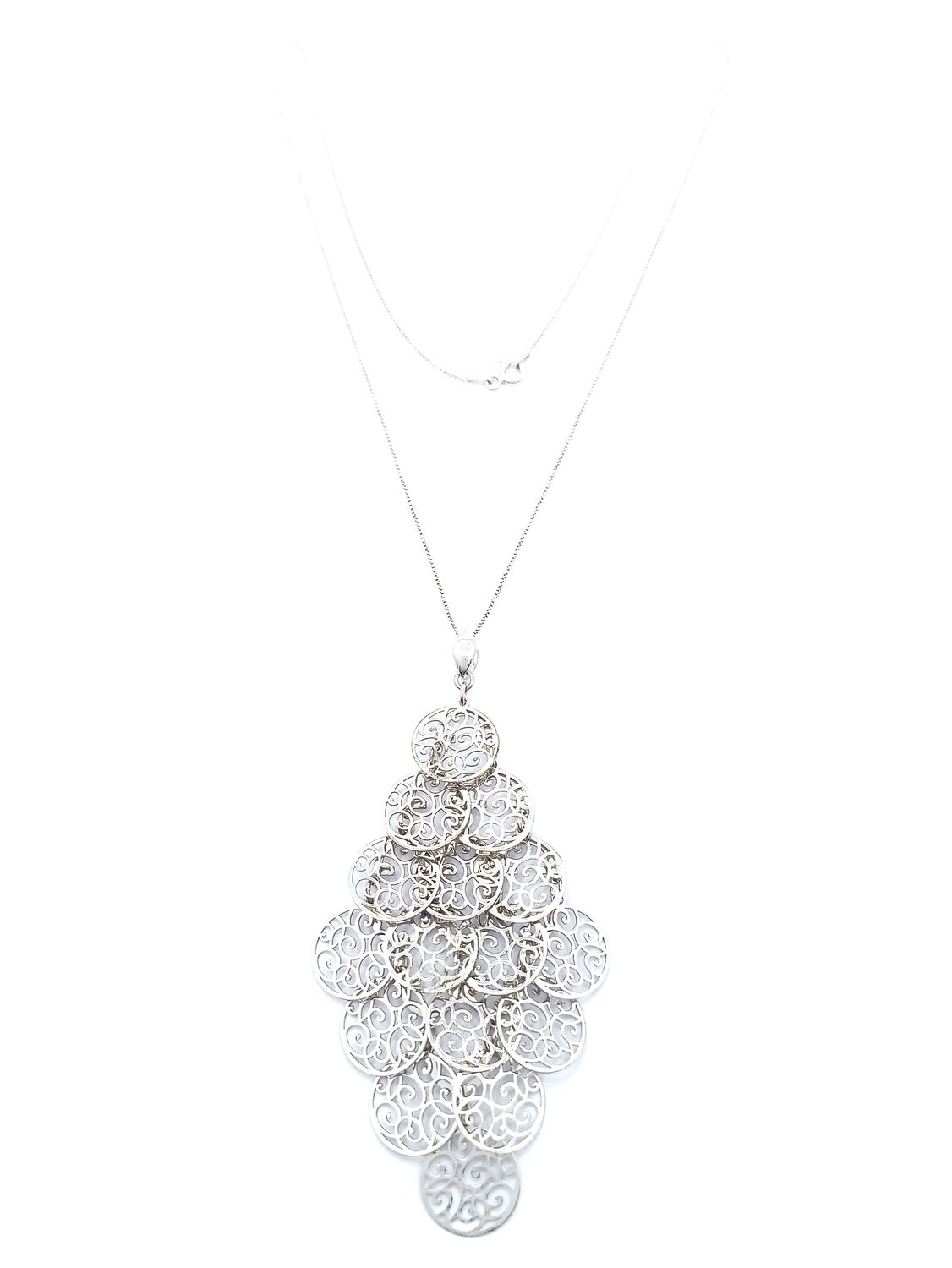 Silver 925 handmade modern circle design necklace, MODEL-COLOR-PENDANT SIZE-CHAIN LENGTH: 1-White-PENDANT : Height: 9cm-Width: 4.3cm-Chain Length: 50cm