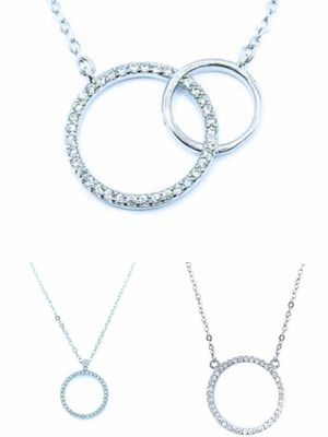 Silver 925 stone round circle necklace