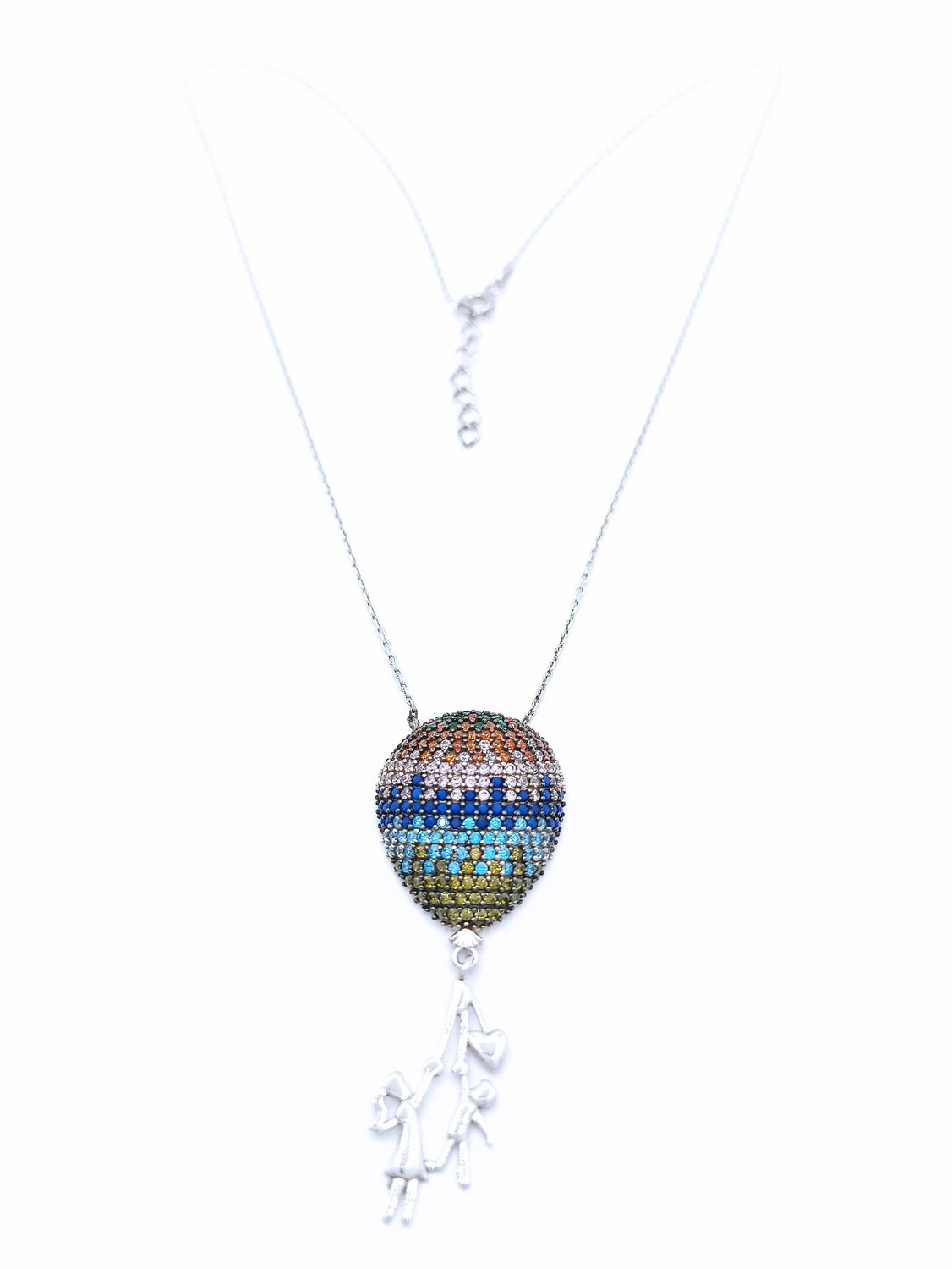 Silver 925 aerostat or ballons necklace, MODEL-PENDANT SIZE-CHAIN LENGTH: 1-Pendant Height: 4.8cm-Width: 1.8cm-Chain Length : 42+2.5cm diamond cut design
