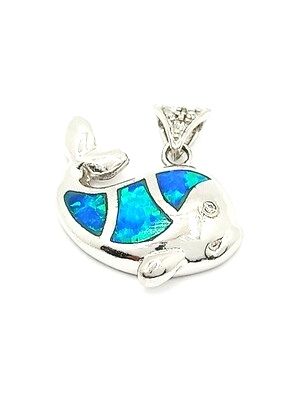 Silver 925  Opal blue fire whale pendant, MODEL-SIZE: 1 Pendant Height : 1.9cm-Width : 2cm
