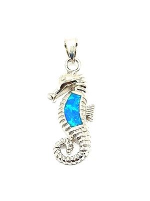 Silver 925  Opal blue hippocampus pendant, MODEL-SIZE: 1 Pendant Height : 3.3cm-Width : 1.2cm