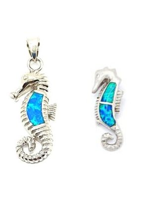 Silver 925  Opal blue hippocampus pendant