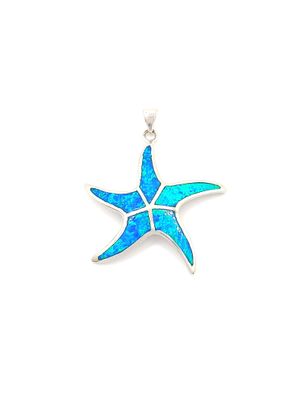 Silver 925  Opal blue big starfish pendant