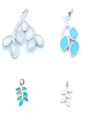 Silver 925 Opal stone olive leaf design pendant