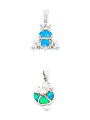 Silver 925 Opal stone frog or duck design pendant