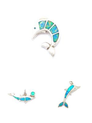 Silver 925 Opal stone dolphin design pendant