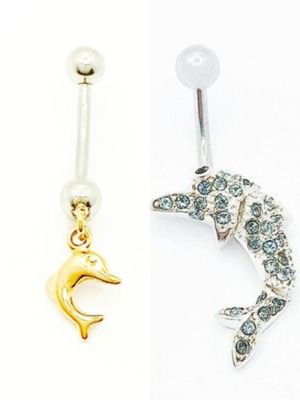 925 silver and 316L steel dolphin belly ring