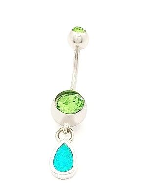 925 silver and 316L steel tear drop belly ring, MODEL-STONE COLOR-SIZE: 1-Blue Opal-Total lenght : 3.4cm-Width: 0.5cm
