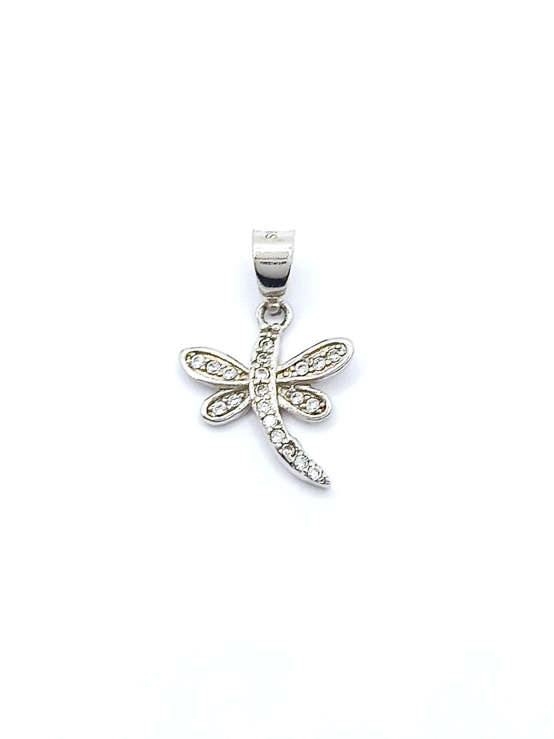Silver 925 white stone dragonfly pendant, MODEL-SIZE-STONE: 1 Pendant Height : 1.8cm-Width : 1.2cm-White zirconia