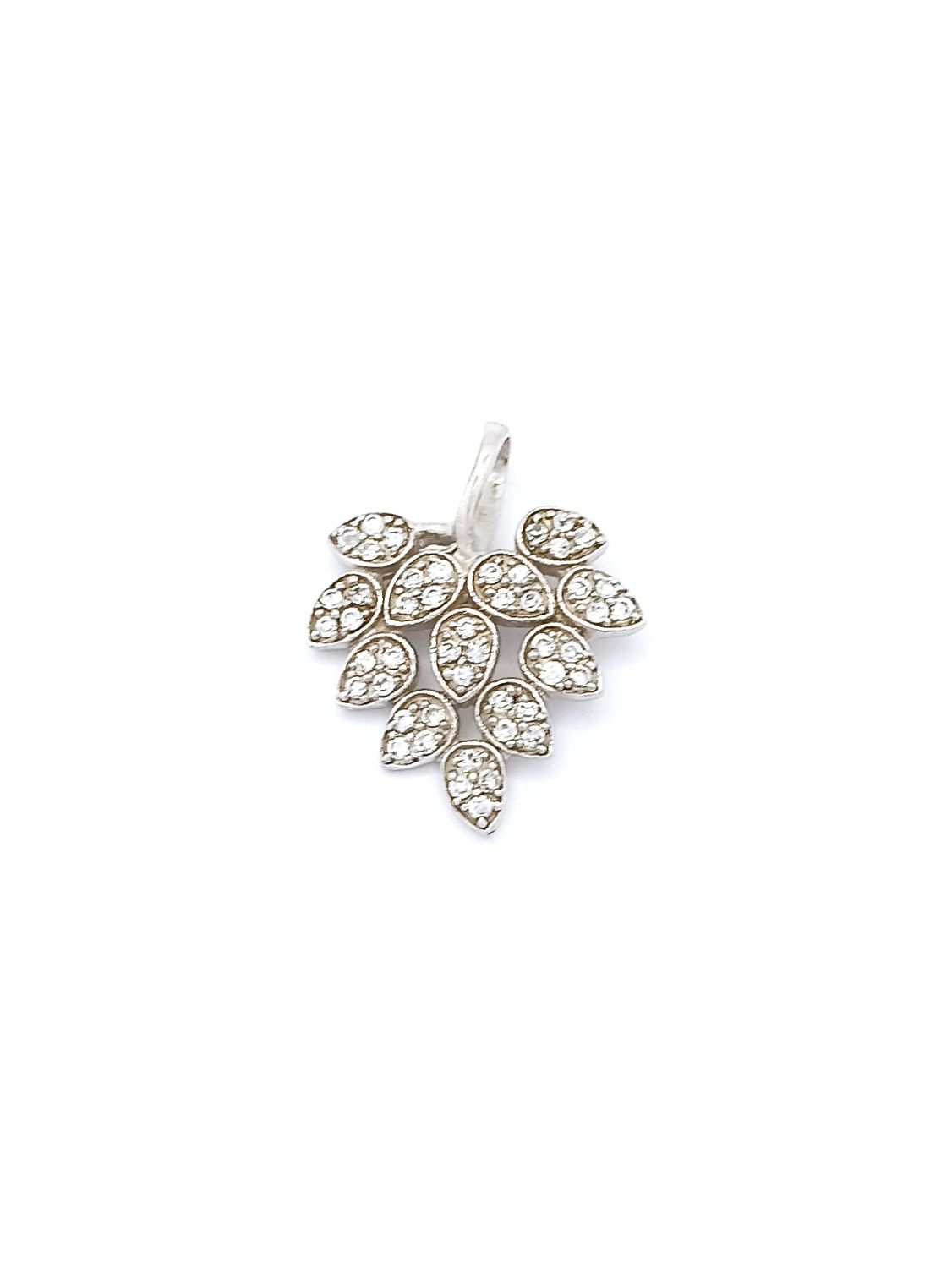 Silver 925 leaf or grape pendant, MODEL-STONE COLOR-SIZE: 1-CZ white zirconia-Pendant Height : 2.5cm-Width: 2cm