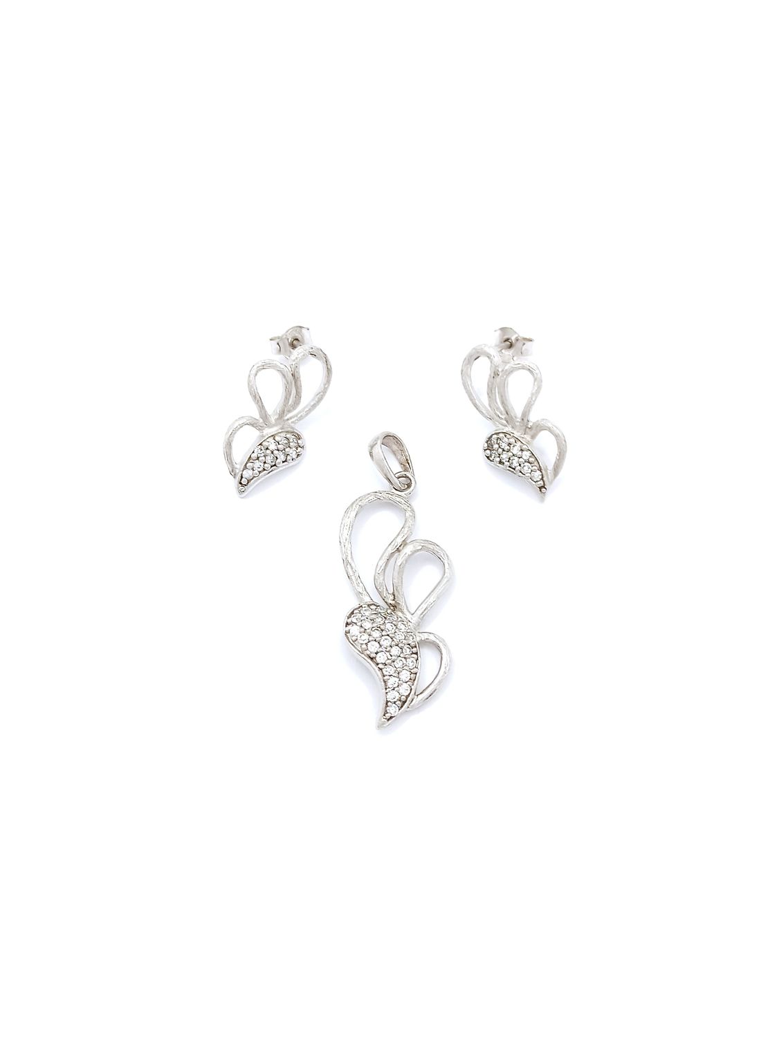Silver 925 SET modern heart pendant &amp; earrings