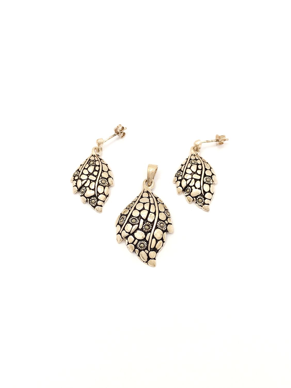 Silver 925 SET leaf pendant and earrings