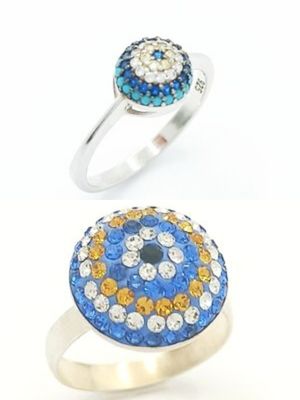 Silver 925 pompe round evil eye ring with stone
