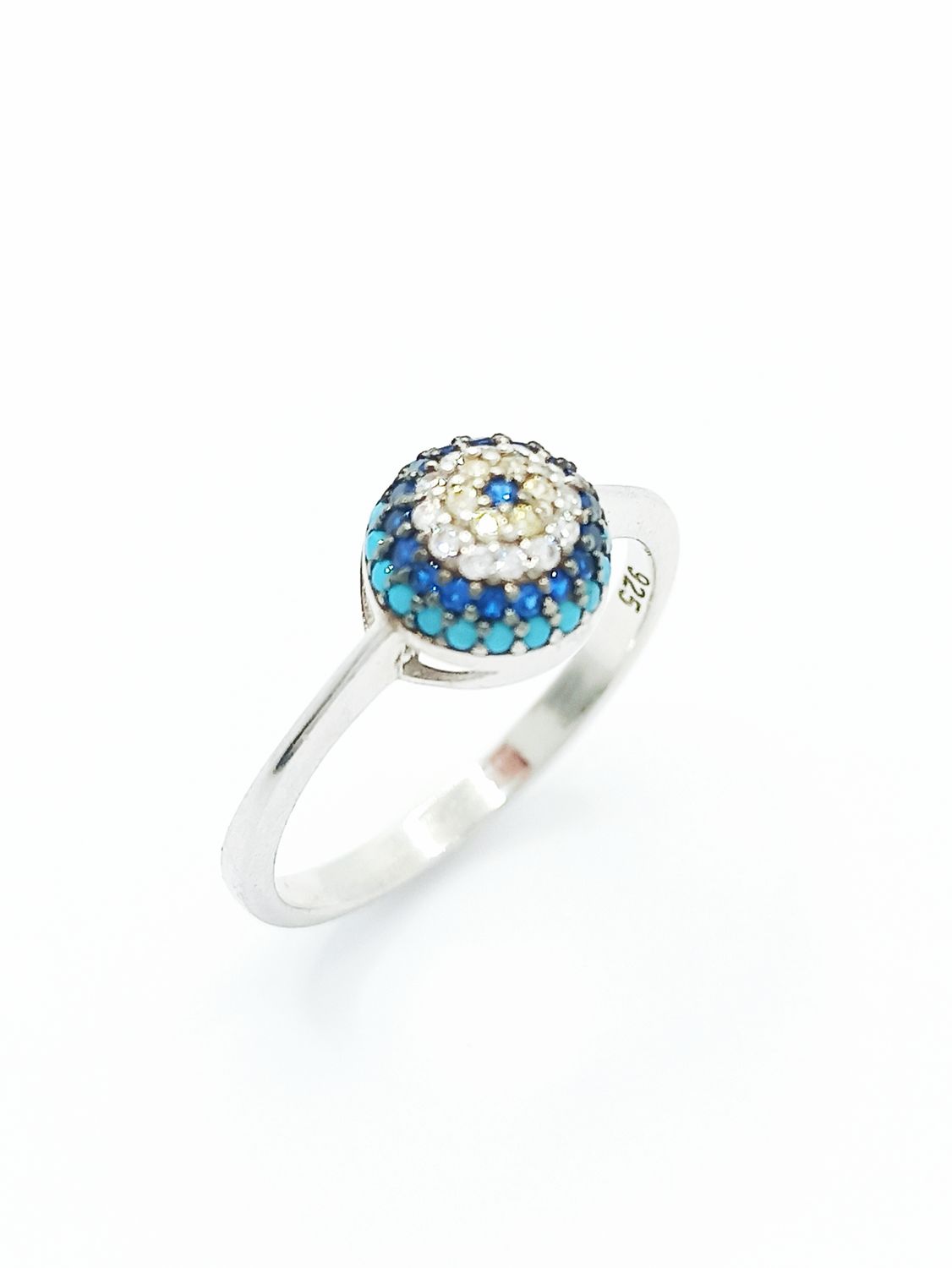 Silver 925 pompe round evil eye ring with stone, MODEL-DESIGN SIZE-RING SIZE: 1-Design diameter :0.8cm-SIZE 57 EUR P UK 8 USA