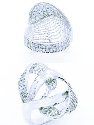 Silver 925 wide modern white stone ring