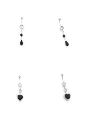 Silver 925 and 316L steel heart or black stone belly ring