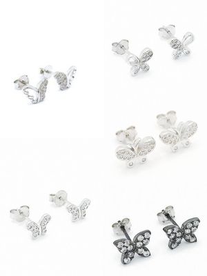 Silver 925 white stone butterfly stud earrings