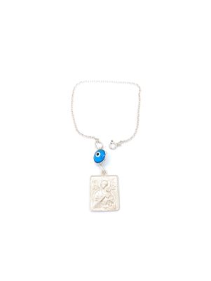 Silver 925 talisman car charm rectangle double sided, MODEL-PENDANT SIZE-CHAIN LENGTH: 1-Pendant Height : 2.2cm-Width : 1.7cm-Chain Length : 16cm