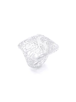 Silver 925 modern diamond cut big  ring, MODEL-COLOR-SIZE: 1-White gold plated-SIZE 55 EUR O UK 7.5 USA