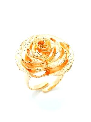 Silver 925 flower diamond cut big rose  ring, MODEL-COLOR-SIZE: 1-Rose gold plated-SIZE 58 EUR Q UK 8.5 USA Open Adjustable